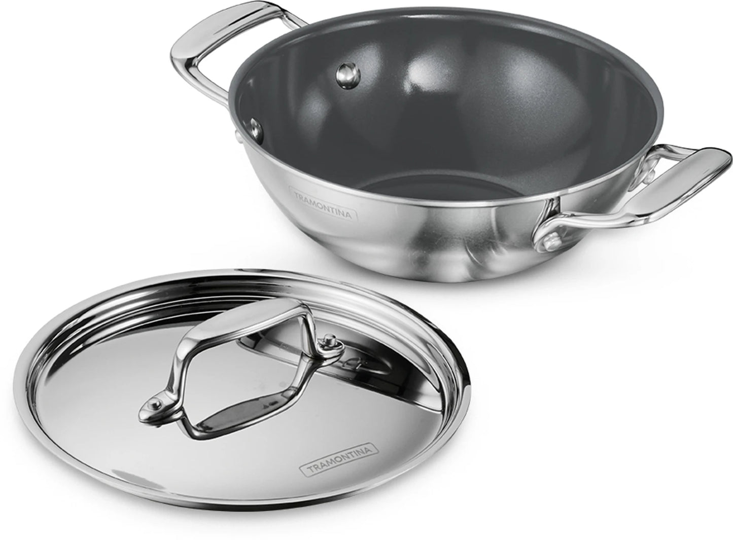 Tramontina Fusao EX+ 30cm Ceramic Stainless Steel Tri-Ply Kadai with SS Lid - 5.7L