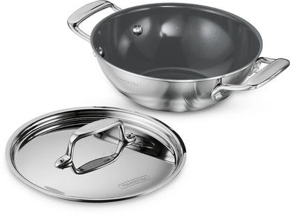 Tramontina Fusao EX+ 30cm Ceramic Stainless Steel Tri-Ply Kadai with SS Lid - 5.7L