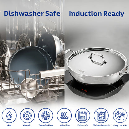 Tramontina Fusao EX+ 30cm Ceramic Stainless Steel Tri-Ply Kadai with SS Lid - 5.7L