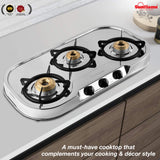 Sunflame OPTRA 3B Stainless Steel 3 Burner Gas Stove (Manual Ignition, Silver)