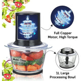 Inalsa Chopper with 1L Processing Glass Bowl Capacity and 100% Pure Copper 500Watt Motor- Multi Chop| SS Double Layer Blade| Chop, Mince & Puree|Electric Chopper, (Black/Silver)