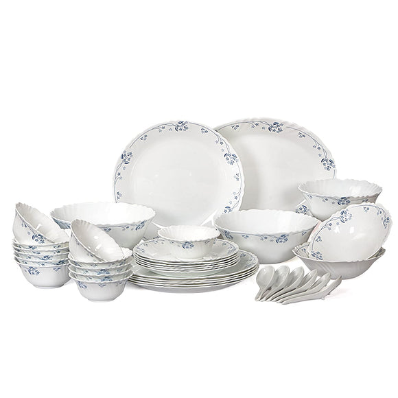 Cello Imperial Dainty Blue Opalware Dinner Set, 36 Pieces, White