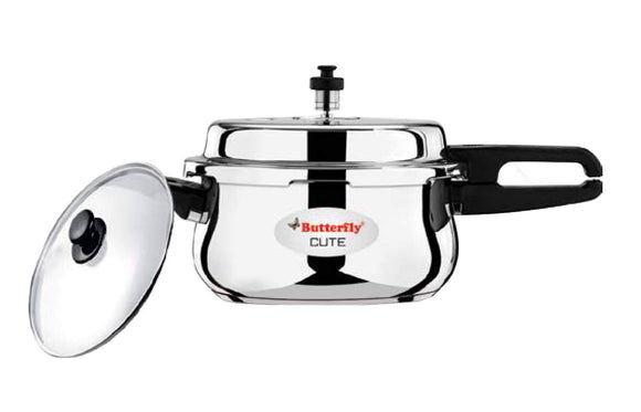 Butterfly Cute Stainless Steel Induction Base Pressure Cooker with Glass Lid (3 Ltrs)