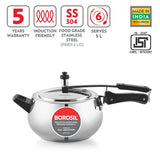 Borosil Pronto Induction Base Stainless Steel Pressure Cooker 5L