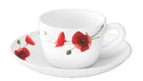 Larah by Borosil Opalware Glass Cup and Saucer Set, 12 Pcs Set (Fiore)