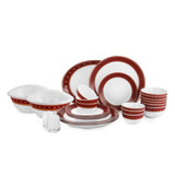 Cello Zarah Platini Red Ruby Opalware Dinner Set, 31-Pieces, White