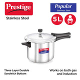 TTK Prestige Popular Induction Base Stainless Steel Pressure Cooker, 5 Liters, Silver