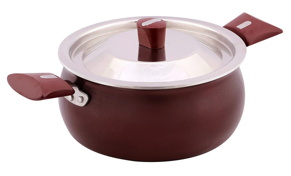 Nirlep by Bajaj Aluminium Electricals Selec+ Non Stick Induction Handi with Lid, 2.8 LTR (Maroon)