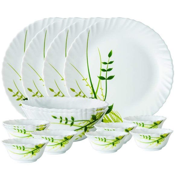 Borosil Glass Dinnerware Set - 33 Pieces, Green