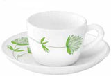 Borosil Larah Green Lily Opalware Cup and Saucer Set of 12 Pieces (White)