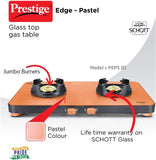 Prestige Edge Schott Glass 2 Burner Gas Stove, Manual Ignition, Pastel