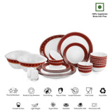 Cello Zarah Platini Red Ruby Opalware Dinner Set, 31-Pieces, White
