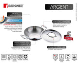 BERGNER - BG-6348 Argent Triply Stainless Steel Kadhai with Stainless Steel Lid, 26 cm, 3.5 Liters, Induction Base, Silver…