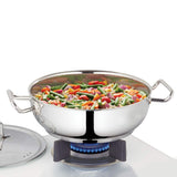 Borosil - Stainless Steel Flat Kadhai with lid, Impact Bonded Tri-Ply Bottom, 2.8 L, Silver