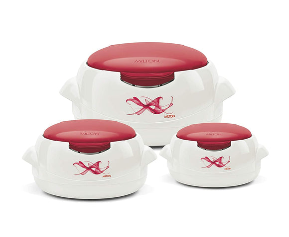 Milton Microwow One Touch Insulated Inner Steel Casserole Jr Set of 3, Red