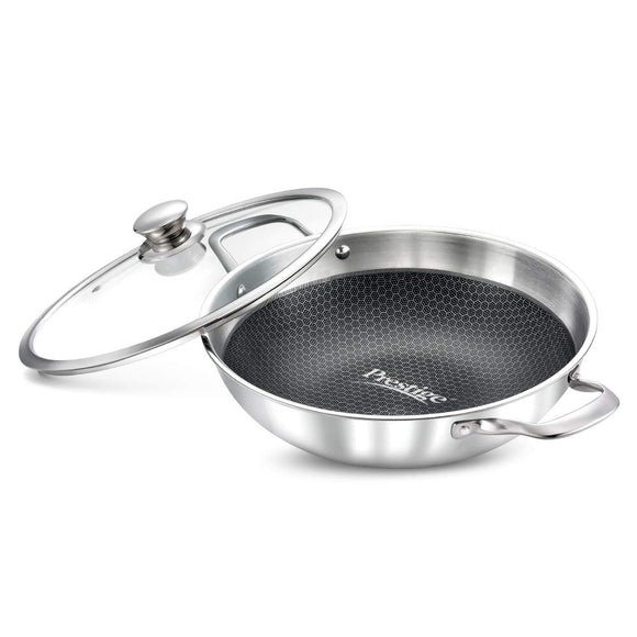 Prestige Tri-Ply Honey Comb Stainless Steel Kadai with Lid, 200ml, Silver