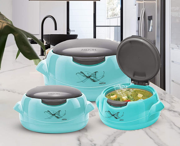 Milton Microwow One Touch Insulated Inner Steel Casserole Jr Set of 3, Blue