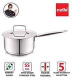 Cello Stainless Steel Sauce Pan with Lid, Impact Bonded Tri Ply Bottom (18 cm - 2.3 L)