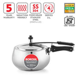 Borosil Pronto Induction Base Stainless Steel Pressure Cooker 3L