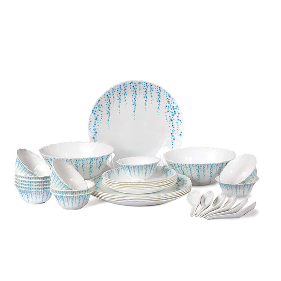 Cello Imperial Sky Fall Opalware Dinner Set, 32 Pieces, White