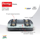 Prestige Premia Glass 4 Burner Gas Stove, Black and White