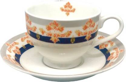 VAMA Pack of 12 Bone China Sarina Cup and saucer  (Multicolor)