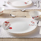 Larah by Borosil Opalware Dinner Set, 33 Pcs, White, Chrys Red