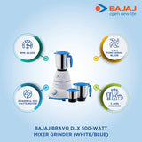 Bajaj Bravo Dlx 500-Watt Mixer Grinder (White/BLUE)