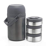 Borosil - Hot-N-Fresh Stainless Steel Insulated Lunch Box, Set of 3 (1pcs 350 ml + 2pcs 420 ml), Grey