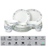 Cello Imperial Dainty Blue Opalware Dinner Set, 27 Pieces, White