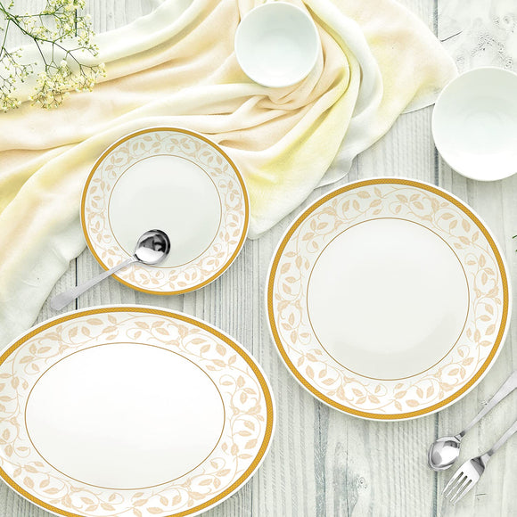 Cello Royal Amber Gold Opalware Dinner Set, 33 Pieces