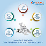 Bajaj Food Factory FX 11 600-Watt Food Processor (White)