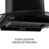 Glen Auto Clean Curved Glass Filter less Kitchen Chimney with Motion Sensor 60cm, 1200 m3/h (6059 BL Auto Clean 60cm)