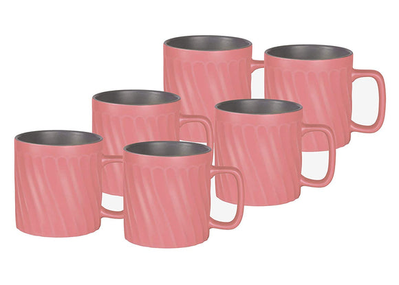 Treo by Milton Ripple Ceramic Mug Set of 6, 230 ml, Pink