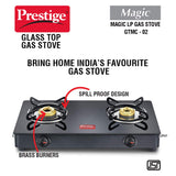 Prestige Magic Glass Top 2 Burner Gas Stove, Manual Ignition, Black