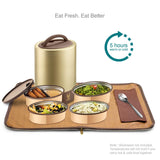 Vaya Tyffyn Jumbo Gold Copper-Finished Stainless Steel Lunch Box Without Bagmat, 1300 ml, 4 Containers, Gold