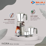 Bajaj Ivora Silky Caramel 800 Watts, 3 Jar Mixer Grinder with Anti-Germ & Anti-dust Coating