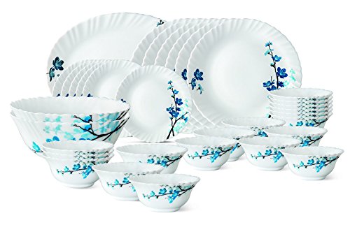 Larah by Borosil 33 Pcs Opalware Dinner Set with Soup Spoons, Mimosa