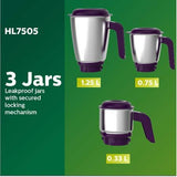 Philips Daily Collection HL7505/00 500-Watt Mixer Grinder with 3 Jars (White)