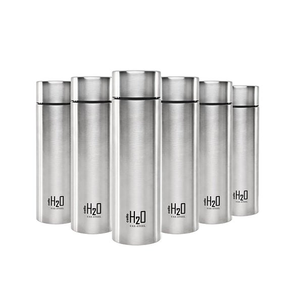 Cello H2O Stainless Steel Water Bottle Set, 1 Litre, Set of 6, Silver