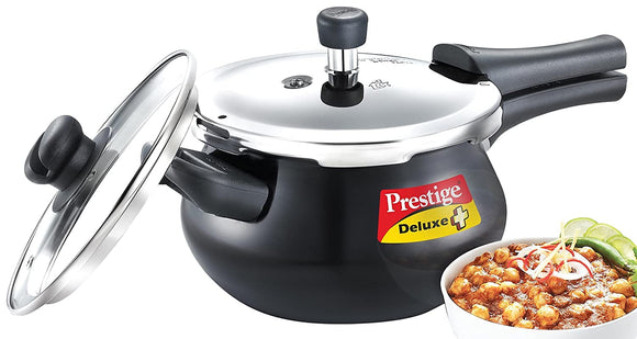 Prestige Deluxe Duo Plus Hard Anodised Handi Pressure Cooker With Stainless Steel Lid 3.0 Liters and Glass lid