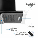 GLEN 60 cm 1050m3/hr Auto-Clean curved glass Kitchen Chimney Filterless Motion Sensor Touch Controls (6060 Black)
