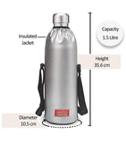 Milton Duo DLX 1500 Thermosteel 24 Hours Hot and Cold Water Bottle, 1.5 Litre, Silver