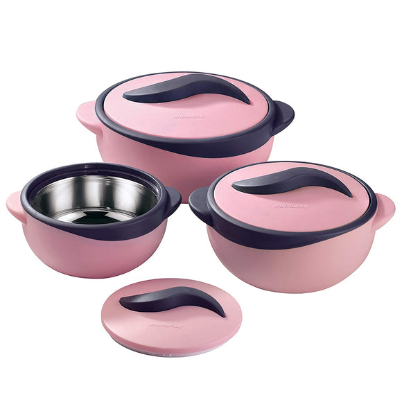 Pinnacle Stainless Steel Inner Casseroles - Set of 3 (Parisa 500 + 1000 + 1500 ml Pastel Pink)