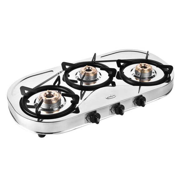 Sunflame SHAKTI STAR 3B SS 3 Burner Gas Stove (Manual Ignition, Silver, Stainless Steel)