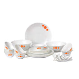 Cello Imperial Polka Drops Opalware Dinner Set, 11 inch Full Plate, 33 Pieces, White