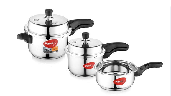 Pigeon by Stoverkraft Stainless Steel Induction Bottom Pressure Cooker Combo (Silver, 2L, 3L and 5L) Pack of 3 Pcs