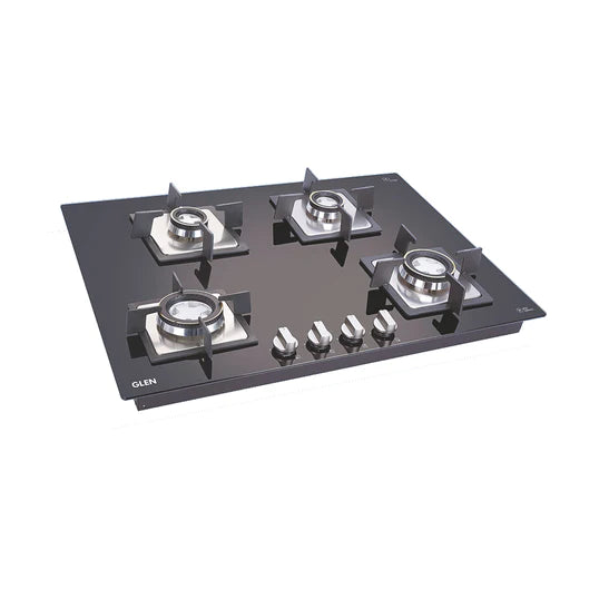 4 Burner Glass Hob Top with Double Ring Forged Brass Burner Auto Ignition (1074 SQ HT DB)