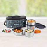 Borosil - Carry Fresh Stainless Steel Insulated Lunch Box Set of 4, (2pcs 280 ml + 2pcs 180 ml), Blue/Grey
