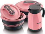 Pinnacle Plastic Casserole Gift Set With Carafe, Set of 3, Casserole 1000 ml, 2000 ml, Carafe 750 ml, pink